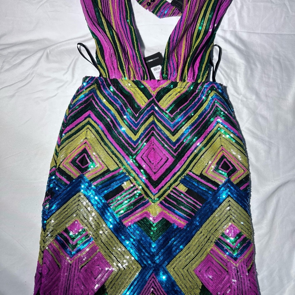 BRAND NEW FASHIONOVA Multicolor Sequin Geometric Dress
